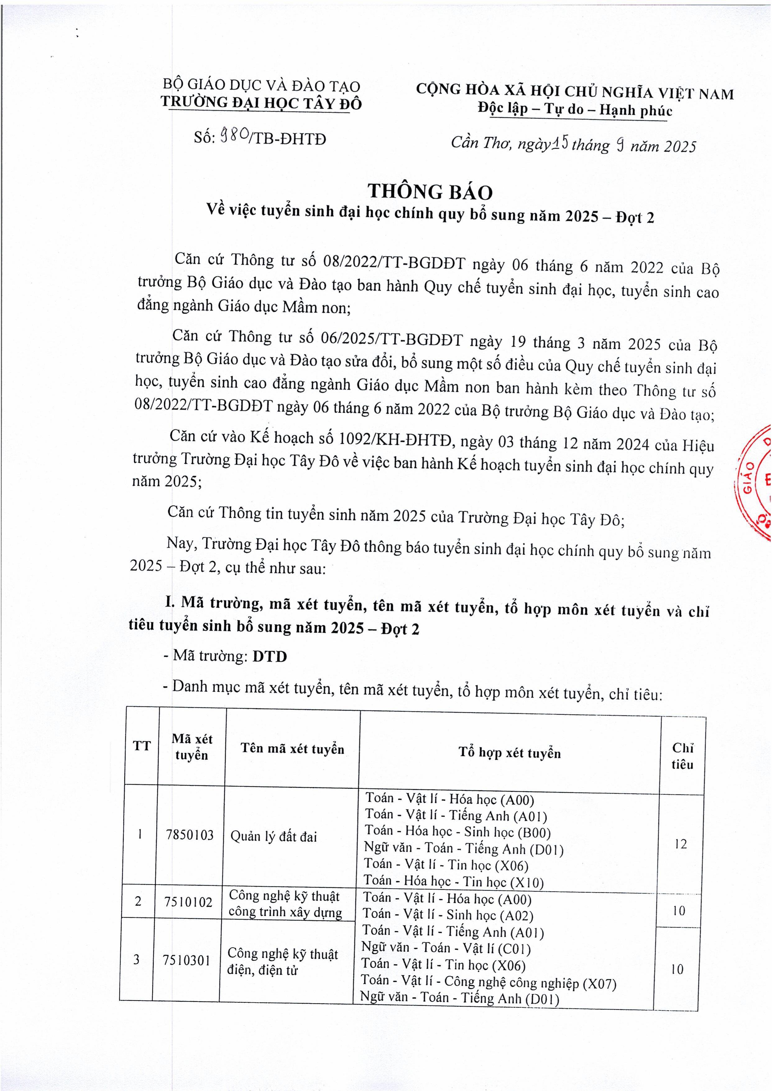TB so 980 Vv tuyen sinh DH chinh quy bo sung nam 2025 - Dot 2-images-0.jpg