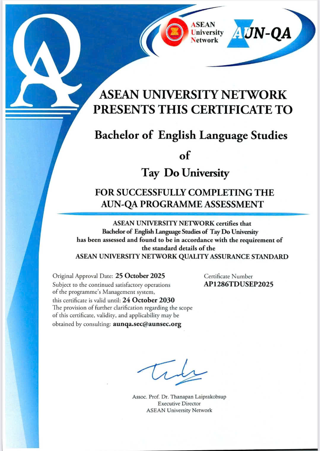 Trường Đại học Tây Đô có 04 chương trình đào tạo đạt chuẩn kiểm định AUN-QA