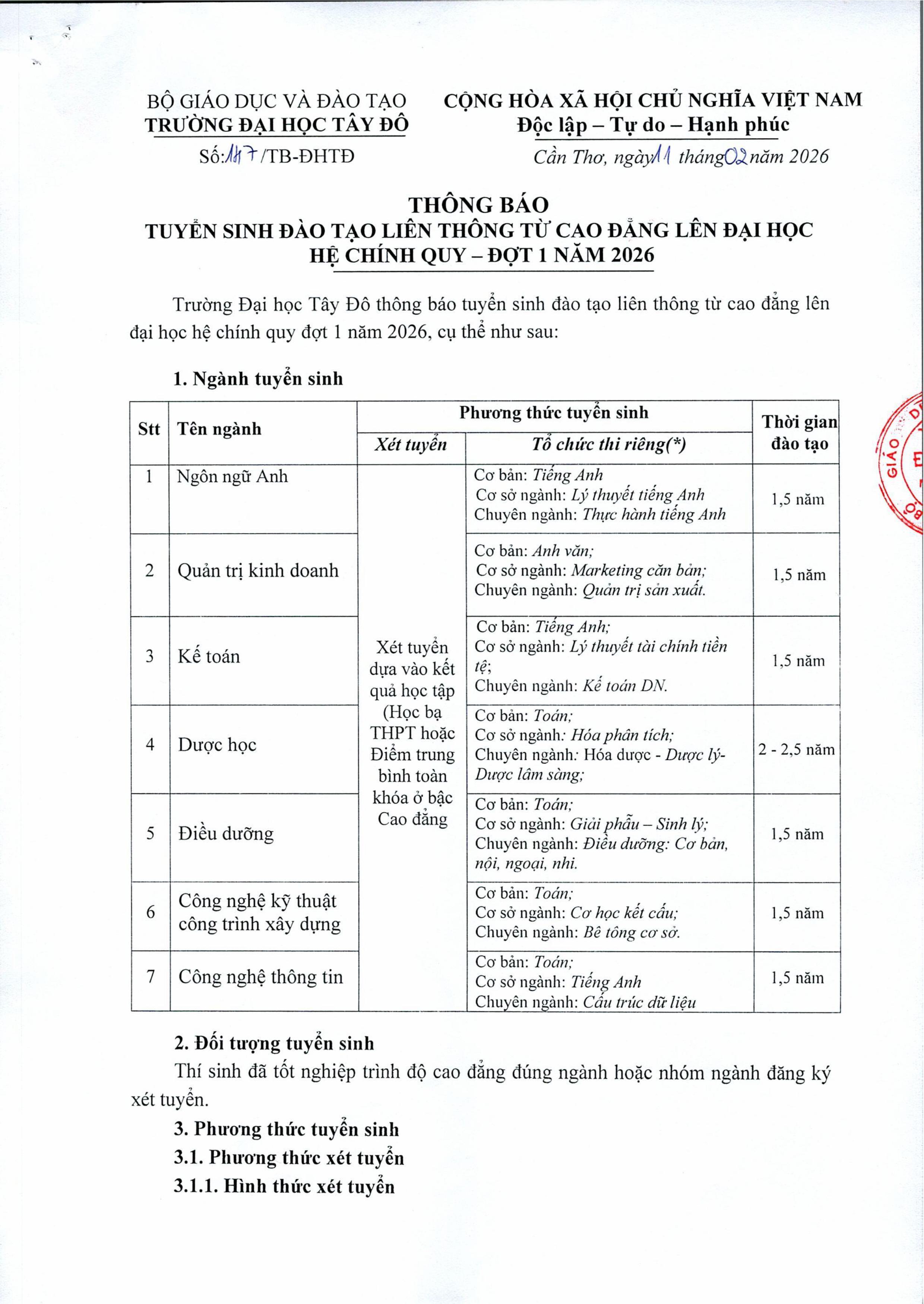 TB 147 tuyen sinh dao tao lien thong tu cao dang len dai hoc he chinh quy - dot 1 nam 2026-images-0.jpg