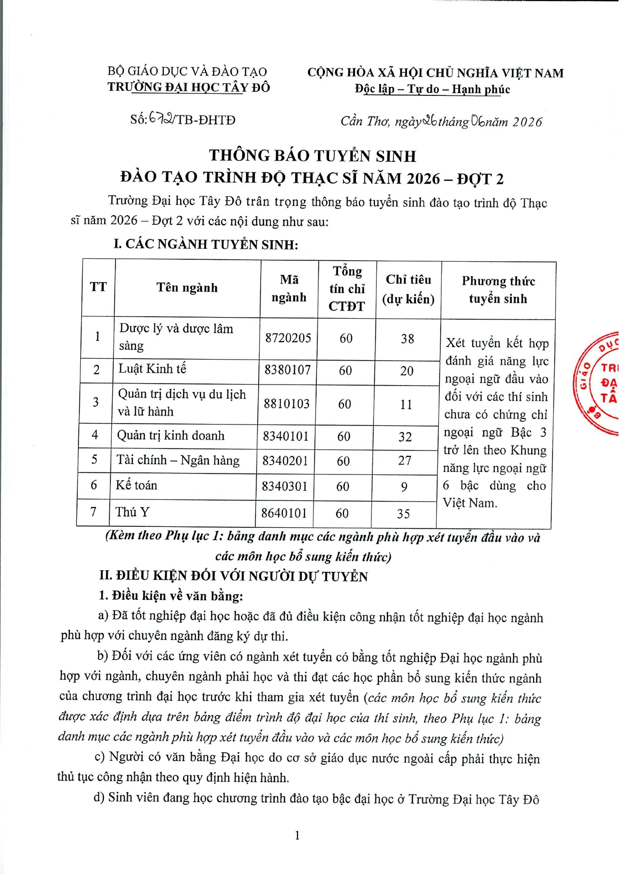 TB 672 thong bao tuyen sinh dao tao trinh do thac si nam 2026 - dot 2_page-0001.jpg
